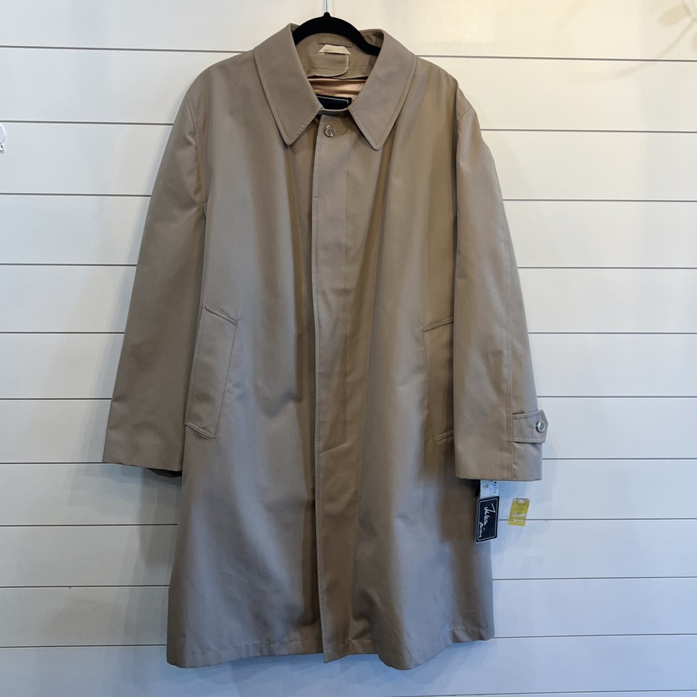 New!!! Men's Vintage John Weitz by Aberdeen 46 Regular Beige Trench Coat Jacket
